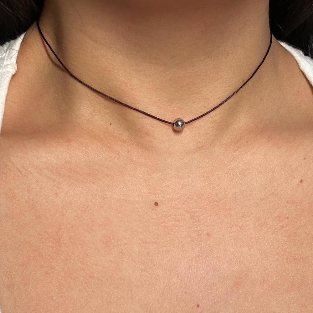 Handmade Stainless Steel Ball Bead Choker Necklace Brown Boho Adjustable Dainty